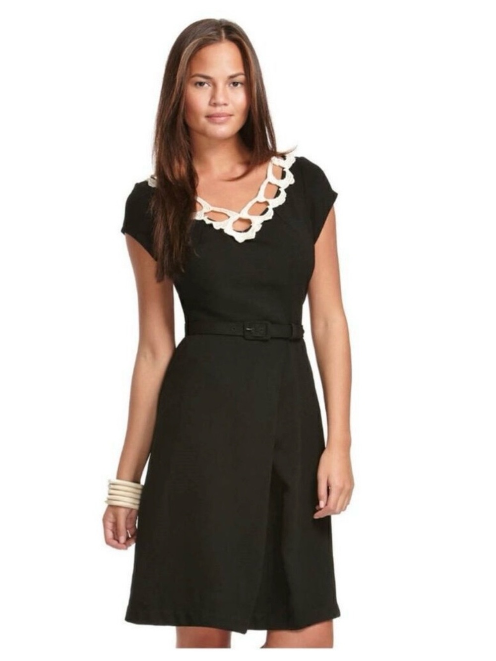Libertine Crepe Designer for Target Belted Dress w/ Crochet Neckline & Pockets